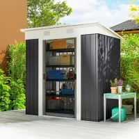 Outsunny 6' x 4' Metal Lean to Garden Shed, Outdoor Storage Shed, Garden Tool House with Double Sliding Doors, 2 Air Vents for Backyard, Patio, Lawn, Black(m-2)