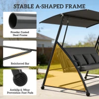 Outsunny Patio Swing Chair, 3 Person Convertible Hammock, Outdoor Swing Lounge Bed, Cushioned with Tilt Canopy, Dark Grey(m-7)