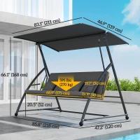 Outsunny Patio Swing Chair, 3 Person Convertible Hammock, Outdoor Swing Lounge Bed, Cushioned with Tilt Canopy, Dark Grey(m-3)