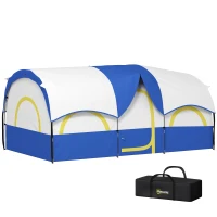 Outsunny 4 Person Camping Tent, 3 Room Cabin Tent, 3000mm Waterproof and UPF30+ with Sewn in Groundsheet and Carry Bag, Blue(m-9)