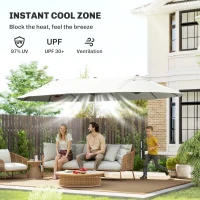 Outsunny 15' Outdoor Patio Umbrella with Twin Canopy Sunshade Steel Table Umbrella with Lift Crank Beige(m-5)