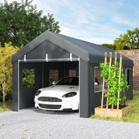 Outsunny 10' x 20' Carport, Heavy Duty Portable Garage with 6 Mesh Windows and 2 Doors, Dark Grey(m-8)