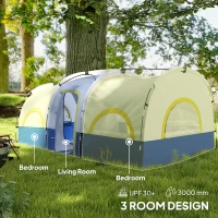 Outsunny 4 Person Camping Tent, 3 Room Cabin Tent, 3000mm Waterproof and UPF30+ with Sewn in Groundsheet and Carry Bag, Blue(m-4)
