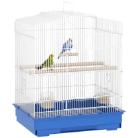 PawHut 23" Bird Cage, Finches Canaries, Parrot Cage with Doors Perches, 2 Feeder Pet Supplies, Blue(m-9)