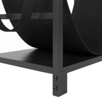 Outsunny 19 Inch Firewood Rack with Carrier, 110 lb Heavy Duty Steel Log Store Indoors, Fireplace Log Storage Holder, Black(m-9)