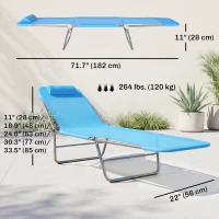 Outsunny Outdoor Lounge Chair, Portable Adjustable Reclining Seat Folding Chaise Lounge Patio Camping Beach Tanning Chair Bed with Pillow, Blue(m-3)