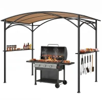 Outsunny 8' x 5' Hardtop Grill Gazebo, Outdoor BBQ Gazebo with PC Board Roof, BBQ Canopy Gazebo with 2 Side Shelves and 5 Hooks(m-2)