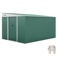 Outsunny 11' x 9' Steel Garden Storage Shed, Outdoor Metal Tool House with Double Sliding Doors & 2 Air Vents, Green(m-9)