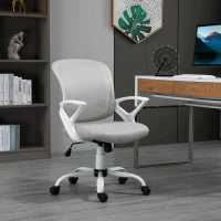 HOMCOM Swivel Mid Back Computer Desk Chair, Ergonomic Mesh Office Chair with Rocking Function, Rolling Wheels, Gray(m-2)