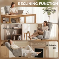 HOMCOM Office Chair with Foot Rest, Ergonomic Reclining Computer Gaming Chair w/ Snow Flannel Fabric, Thick Cushion, Light Grey(m-5)
