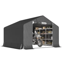 Outsunny 10' x 10' Portable Shed, Waterproof Bike Tent with Roll-up Zipper Door and Reinforced Galvanised Metal Frame, Dark Grey(m-9)
