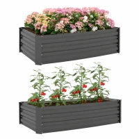Outsunny Set of 2 Galvanized Raised Beds for Garden, Outdoor Planter Box for Flowers, Herbs and Vegetables, Black(m-8)