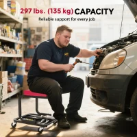 HOMCOM Rolling Mechanic Stool, 300 LBS Capacity Garage Stool with 2" Wheels, 360° Swivel Creeper Seat for Home Car Auto(m-6)
