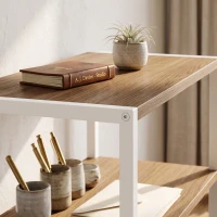 HOMCOM Folding Computer Desk with 4-Tier Bookshelf Space-Saving Home Office Desk, Natural(m-10)