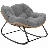 Outsunny Indoor Outdoor Papasan Rocking Chair, Oversized Rocking Egg Chair with Cushion for Garden, Patio, Grey(m-13)