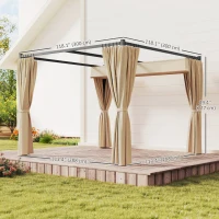 Outsunny 10' x 10' Retractable Pergola Canopy with Sidewalls, Metal Outdoor Gazebo Sun Shade Shelter, Beige(m-3)