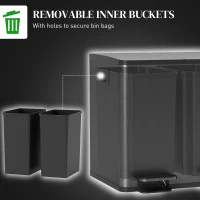 HOMCOM Garbage Bin, Soft-Close Trash Can with Foot Pedal, 2x4 Gallon (2x15 L) Garbage Can with Removable Inner Buckets, Black(m-7)