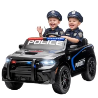Qaba Licensed Dodge Ride On Police Car for Kids with 2 Seater, Remote, Suspension, Flashing Lights, Siren for Ages 3-6, Black(m-1)