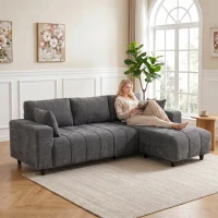 HOMCOM Sectional Couch with Integrated Seat, 3 Seater L-Shaped Sofa with Changeable Chaise, Spring Cushion, Charcoal Grey(m-8)