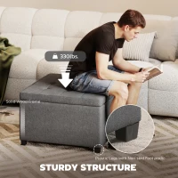 HOMCOM Round Storage Ottoman Bench, Button Tufted Ottoman with Flip Top for Living Room, Entryway and Bedroom, Gray(m-6)