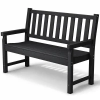 Outsunny 2-Person Garden Bench, HDPE Outdoor Bench with 530 lbs Capacity, Curved Seat for Backyard, Park, Porch, Lawn, Black(m-1)