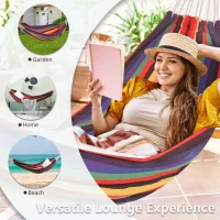 Outsunny 114" Outdoor Hammock, Extra Large Brazilian Style Hammock Cotton, Portable Hanging Camping Bed for Patio Backyard Lounging w/ Carrying Bag, Rainbow Stripe, Multi-colour(m-5)