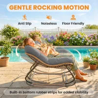 Outsunny Indoor Outdoor Papasan Rocking Chair, Oversized Rocking Egg Chair with Cushion for Garden, Patio, Grey(m-6)