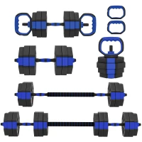 Soozier 6-in-1 Adjustable Dumbbell Set, Used as Kettlebell, Barbell, Dumbbell, Push-Up Stand, 66lbs Free Weights Set, Blue(m-9)