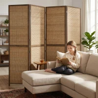 HOMCOM Room Divider, 4 Panel Folding Privacy Screen, 6 FT Tall Hand-Woven Bamboo Wall Partition, Brown(m-8)