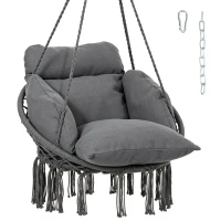 Outsunny Hammock Swing Chair, Macrame Hanging Chair with Large Cushion, Chain, Steel Frame for Indoor Outdoor Use, Dark Gray(m-10)