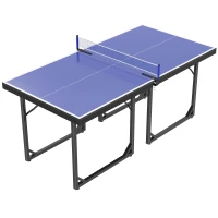 Soozier 6x3 ft Compact Midsize Table Tennis Table Multi-Use Family Ping-pong Table Free Standing Folding Blue(m-11)