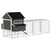 PawHut 137" Wooden Chicken Coop with Chicken Run, Nesting Box, Dark Grey(m-2)