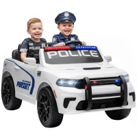 Qaba Licensed Dodge Ride On Police Car for Kids with 2 Seater, Remote, Suspension, Flashing Lights, Siren for Ages 3-6, White(m-11)