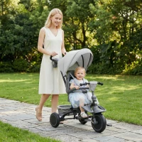 Qaba 6 in 1 Kids Tricycle with Adjustable Push Handle, Removable Canopy, Reversible Seat, for 1-5 Years, Gray(m-2)