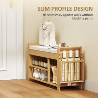 HOMCOM Shoe Bench with Cushioned Seat Shoe Storage Bench with Side Umbrella Holder for Entryway Natural and Cream(m-7)