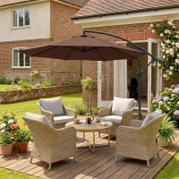Outsunny 10' Deluxe Patio Umbrella, Outdoor Market Parasol, Banana Hanging Offset Sunshade with Crank, Cross Base, Coffee(m-9)