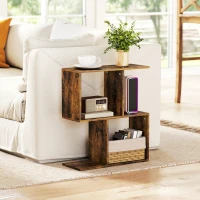 HOMCOM End Table, Narrow Side Table with Storage Shelves, S-Shaped, 3-Tier, 19.7" W x 7.7" D x 22.8" H, Rustic Brown(m-10)