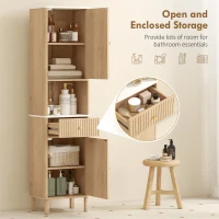 HOMCOM 66" Tall Bathroom Cabinet, Freestanding Slim Bathroom Storage Cabinet with Silent-Glide Drawer, Adjustable Shelves, Oak(m-5)
