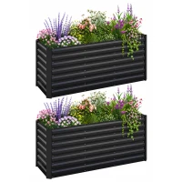 Outsunny Set of 2 Galvanized Metal Planters for Outdoor Plants, 4' x 2' x 2' Raised Garden Bed, Dark Grey(m-9)