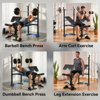 Soozier Adjustable Weight Bench with Barbell Rack and Leg Developer for Weight Lifting and Strength Training Multifunctional Workout Station for Home Gym Fitness, Black(m-7)