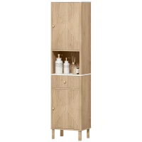HOMCOM 66" Tall Bathroom Cabinet, Freestanding Slim Bathroom Storage Cabinet with Silent-Glide Drawer, Adjustable Shelves, Oak(m-2)
