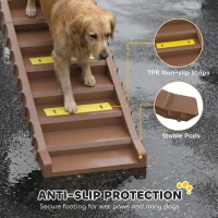PawHut Foldable Dog Car Ramp, Dog Ramp with Anti-Slip Steps, Pet Stairs for Senior Pets to Access Cars and High Beds, Brown(m-5)