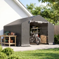 Outsunny 10' x 10' Portable Shed, Waterproof Bike Tent with Roll-up Zipper Door and Reinforced Galvanised Metal Frame, Dark Grey(m-8)