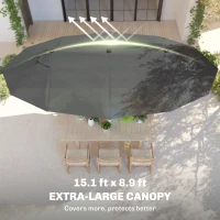 Outsunny Extra Large 15 ft Patio Umbrella, Double-Sided Wide Outdoor Umbrella with Crank Handle and Air Vents for Backyard, Deck, Pool, Market, Gray(m-4)