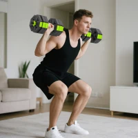 Soozier 6-in-1 Adjustable Dumbbell Set, Used as Kettlebell, Barbell, Dumbbell, Push-Up Stand, 66lbs Free Weights Set, Green(m-1)