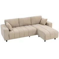 HOMCOM Sectional Couch with Integrated Seat, 3 Seater L-Shaped Sofa with Changeable Chaise, Spring Cushion, 2 Pillows, Beige(m-13)