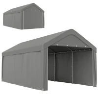 Outsunny Carport, 10 x 20 ft Portable Garage with 2 Roll-Up Doors and Removable Sidewalls for Car, Truck, Boat, Light Grey(m-9)