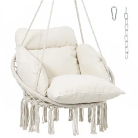 Outsunny Hammock Swing Chair, Macrame Hanging Chair with Large Cushion, Chain, Steel Frame for Indoor Outdoor Use, Cream White(m-10)