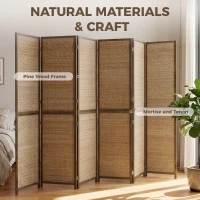 HOMCOM Room Divider, 6 Panel Folding Privacy Screen, 6 FT Tall Hand-Woven Bamboo Wall Partition, Brown(m-5)