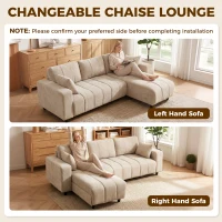 HOMCOM Sectional Couch with Integrated Seat, 3 Seater L-Shaped Sofa with Changeable Chaise, Spring Cushion, 2 Pillows, Beige(m-4)